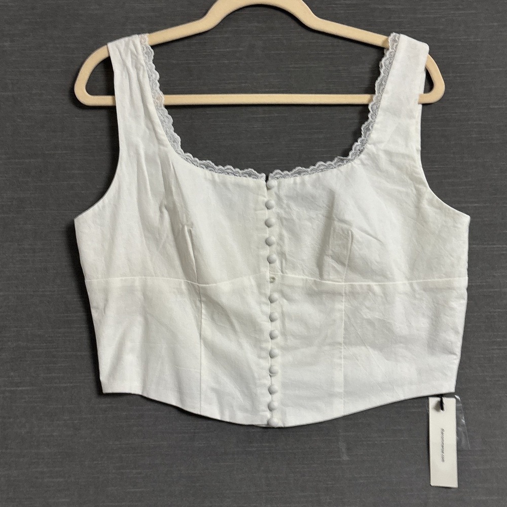 Commense Top‎ L Cream Tank Lace Ren Fair Regency Victorian Cropped Boho Indie